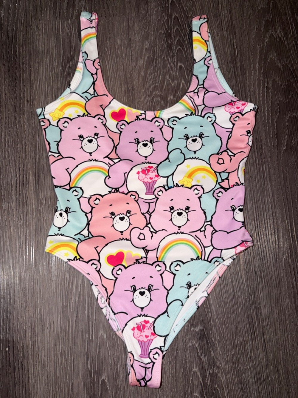🌈 Care Bears Rainbows & Hearts Low-Back One-Piece Swimsuit / Bodysuit from F21🌈